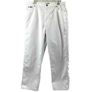 Lee White Denim Jeans Womens Size 16L Relaxed Straight Leg Pockets Mom High Rise